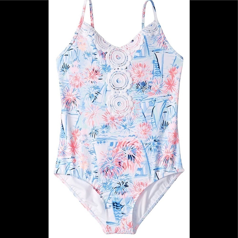 Lilly Pulitzer girls UPF 50+ Danica Swimsuit in sea to shining sea size 10